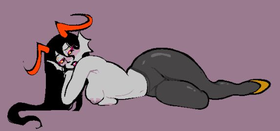 1girls alien alien_humanoid black_hair blush color colored female female_focus female_only fins footwear grey_skin heels homestuck homestuck_oc homestuck_troll horn horns humanoid humanoid_alien lipstick long-haired_female long_hair makeup original_character partially_clothed partially_clothed_female posing posing_for_the_viewer presenting soldierexclipse solo solo_female tight_clothes tight_clothing tights topless troll