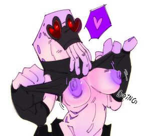 alien alien_girl bileshroom breasts breasts_out creepy female medium_breasts oddworld shirt_lift shirt_up slig_(species)