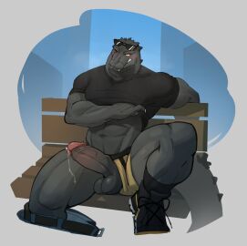 2d anthro cock dick dottodottodott0 erection godzilla godzilla_(series) humanoid_penis male male_only monsterverse outdoors pants_around_one_leg penis penis_through_leghole poking_out precum presenting presenting_penis scalie shirt_lift shirt_up sitting solo spread_legs spreading sunglasses_on_head underwear