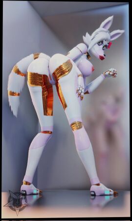 3d_(artwork) animatronic anthro anus areola ass bent_over big_breasts breasts canid canine collar digital_media_(artwork) female five_nights_at_freddy's five_nights_at_freddy's_2 fluffy fluffy_tail fox fur genitals golden_claws hair head_bow hi_res looking_at_viewer looking_back looking_back_at_viewer machine mammal mangle_(fnaf) nipples nude nude_anthro nude_female pussy rear_view red_areola red_nipples reflection reflective_floor robot robot_anthro scottgames smile smiling_at_viewer solo spiked_collar spikes tail vladoknoaz113 vulva watermark white_body white_fur white_hair yellow_eyes