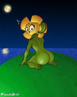 ass back_view breasts buttercup_(pvz) female grass green_body huge_ass huge_breasts looking_back night on_knees plants_vs_zombies pvz pvz_2 shortstack sweat sweaty_ass sweaty_butt tomatodrift