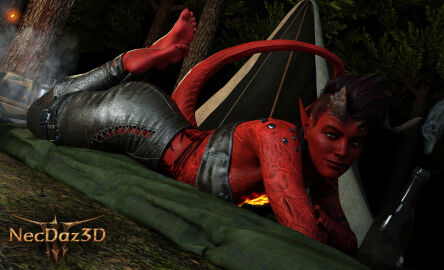 1girls 3d baldur's_gate_3 barefoot feet feet_up female foot_fetish karlach necdaz91 red_skin tail