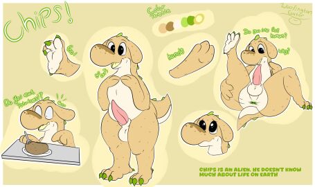 absurd_res alien anthro anus ass balls big_ass big_butt black_eyes brown_body chips_(woofington_gator) claws dialogue digital_media_(artwork) english_text food food_creature gay gay_anal gay_sex genitals gesture green_claws hand_gesture hi_res homosexual homosexual_male homosexual_sex looking_at_genitalia looking_at_penis looking_at_self male male/male male_only male_penetrated male_penetrating male_penetrating_male model_sheet nude open_mouth penis pink_penis plant pointing potato presenting presenting_anus presenting_balls presenting_penis raised_leg simple_background smile solo spread_anus spread_ass spread_butt spread_legs spreading standing surprise surprised_expression tail text thick_thighs unknown_species vegetable woofington_gator yaoi