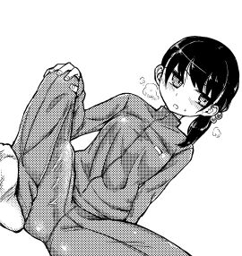 1girls aroused big_penis black_hair blush bulge bulge_through_clothing erection erection_under_clothes female futanari gym_uniform halftone heavy_breathing horny in_heat intersex magifuro medium_hair misa_(magifuro) penis ponytail socks