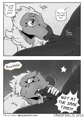 2023 accipitriform ambiguous_gender anthro avian balls balls_lick ballsurfing beak biped bird bodily_fluids canisfidelis comic dialogue duo english_text erection eyebrows faceless_character faceless_male fellatio genitals hi_res humanoid_genitalia humanoid_penis humor licking looking_at_another looking_at_partner male monochrome neck_tuft nude oral penile penis penis_in_mouth saliva saliva_on_penis sex sound_effects speech_bubble teeth text tongue tongue_out_blowjob tuft vulture