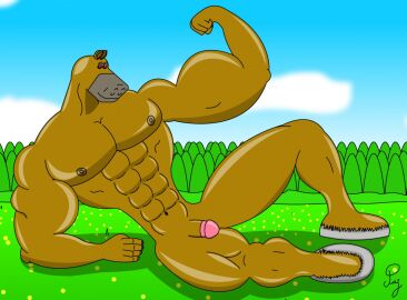 abs biceps breasts flowers grass horny horny_male horny_smile horse male male_only naked naked_male nature outdoors paj_(paj) paj_the_horse pecs penis public public_nudity red_eyes sky tress triceps