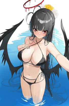 1girls absurd_res absurdres adult aqua_background armpits bare_armpits bare_arms bare_back bare_belly bare_chest bare_hands bare_hips bare_legs bare_midriff bare_navel bare_shoulders bare_skin bare_thighs bare_torso belly belly_button bikini bikini_bottom bikini_only bikini_top black-haired_female black_bikini black_bikini_bottom black_bikini_only black_bikini_top black_fingernails black_hair black_nail black_nail_polish black_string_bikini black_swimsuit black_swimwear black_wings blood_halo blue_archive blue_background blush blushing_at_viewer blushing_female breasts cleavage collarbone dot_nose dripping_wet elbows embarrassed embarrassed_female exposed exposed_armpits exposed_arms exposed_belly exposed_legs exposed_midriff exposed_shoulders exposed_thighs exposed_torso extended_arm female female_focus female_only fingernails fingers flower groin hair_over_shoulder hair_over_shoulders half_naked halo hand_on_breast hand_on_chest hand_on_own_breast hand_on_own_chest high_resolution highres hourglass_figure large_breasts legs light-skinned_female light_skin long_hair looking_at_viewer nail nail_polish naked naked_female navel nude nude_female partially_submerged partially_submerged_legs pussy red-eyed_female red_eyes red_halo rella2930 rikui_(rella2930) shiny_arms shiny_breasts shiny_hair shiny_legs shiny_shoulders shiny_skin shiny_thighs shoulders side-tie_bikini simple_background slender_body slender_waist slim_female slim_waist solo standing string_bikini submerged_feet submerged_legs swimsuit swimwear thick_thighs thighs thin_waist tsurugi_(blue_archive) tsurugi_(swimsuit)_(blue_archive) upper_body v-line water wet wet_belly wet_bikini wet_body wet_breasts wet_face wet_hair wet_legs wet_pussy wet_skin wet_thighs white_background white_flower wide_hips wings yellow_flower