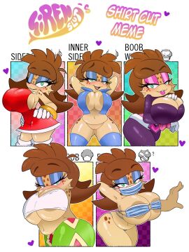amani_mermaid amy_rose_(cosplay) anthro archie_comics areola areola_slip armpits arms_up ass bangs bedroom_eyes big_breasts blush bottomless breasts brown_hair butt_from_the_front cleavage cleavage_cutout cleavage_overflow clothed clothing cosplay curvy_figure cutout english_text eyebrow_through_hair eyebrows eyelashes female fish genitals hair hand_on_hip heart_symbol hi_res huge_breasts inner_boob marine mask meme narrowed_eyes navel one_eye_closed open_mouth pussy rouge_the_bat_(cosplay) sally_acorn_(cosplay) seductive sega side_boob sirenstudios solo sonic_(series) sonic_adventure sonic_the_hedgehog_(archie) sonic_the_hedgehog_(comics) text thick_thighs tikal_the_echidna_(cosplay) translucent translucent_hair under_boob voluptuous vulva wide_hips wink