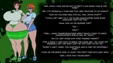 2girls ben_10 ben_tennyson bikini bimbo bimbofication bimbofied female_ben gwen_tennyson huge_breasts implied_transformation toonbomber