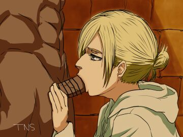 abs animated annie_leonhardt attack_on_titan blonde_hair blowjob blue_eyes dark-skinned_male faceless_male female interracial light-skinned_female male shingeki_no_kyojin tns