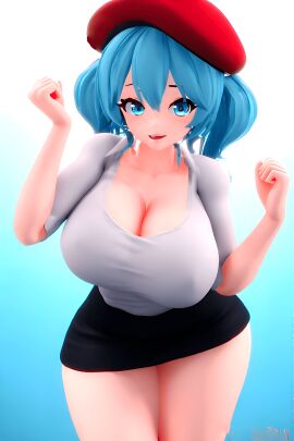 3d barretina breasts catalan catalan_girl catalan_miku catalonia cleavage closed_fist closed_fists energetic erect_nipples female happy happy_female hatsune_miku huge_breasts looking_at_viewer looking_at_viewer_excited nipples open_mouth raised_arm raised_arms tetillas tetillas_(artist) thick_thighs tight_clothing white_shirt white_topwear