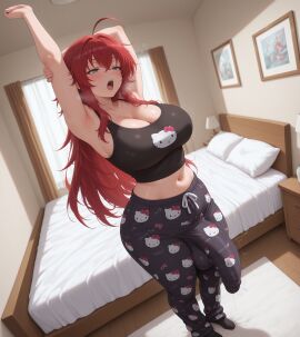 1futa abs ahoge ai_art ai_generated armpits arms_up belly belly_button blue_eyes bulge bulge_through_clothing bulge_under_clothes busty civitai crossed_bangs curvy curvy_figure dickgirl eyes_half_open full_body fully_clothed futa_focus futa_only futanari half_asleep hello_kitty hello_kitty_(series) hi_res high_quality high_resolution high_school_dxd highres huge_bulge midriff navel pajama_pants pajama_shirt pajamas patreon penis penis_bulge red_eyes rias_gremory self_upload sleepy stable_diffusion standing stretching tired tired_eyes twitter uncensored voluptuous yawn yawning yuckle