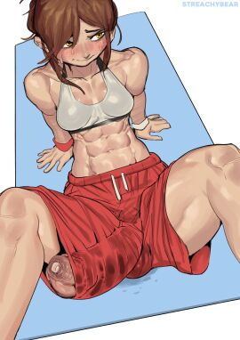 1futa 2d abs balls brigitte brigitte_lindholm bulge bulge_down_leg bulge_through_clothing bulge_under_clothes female foreskin futanari intersex looking_away muscles muscular muscular_futa overwatch penis penis_through_leghole poney precum shorts solo_futa sports_bra sportswear streachybear sweat sweating sweaty sweaty_balls tagme uncircumcised uncircumcised_penis wardrobe_malfunction yoga yoga_mat
