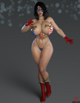 1girls 3d 3d_(artwork) 3d_model 3d_render aesmadaeva37 american_flag_bikini artist_logo artist_name barely_clothed barely_contained barely_contained_breasts bikini bikini_bottom bimbo black_hair blue_eyes boots breasts female female_only gloves hips huge_breasts large_breasts lipstick makeup mask masked masked_female ms._americana navel panties pinup red_lipstick shiny shiny_skin simple_background solo solo_female superheroine superheroinecomixxx thick_thighs thighs tiara white_female wide_hips
