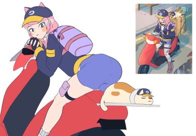 1girls backpack bottomwear cat_ear_hat clothed clothing feline female female_only fingers gloves handwear hat hotpants jacket looking_at_viewer neetman_basic pants pink_hair scooter solo steam_(software) steam_delivery_girl steam_logo topwear valve valve_(company) vehicle wholesome