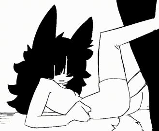 ambiguous_penetration animated anthro black_hair breasts clenched_teeth colorless duo female from_front_position hair male male/female monochrome no_color penetration sex small_breasts teeth virteil white_body