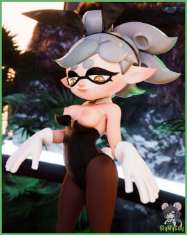 bunny_ears bunnysuit gray_hair marie_(splatoon) monster_girl nintendo slymyguy splatoon tagme wardrobe_malfunction
