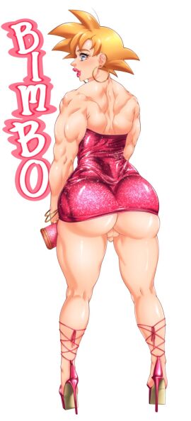 1boy androgynous ass bimbo blonde_hair crossdressing cute_male dilf dragon_ball dragon_ball_z dress fat_ass femboy femboy_dilf feminine_male heart-shaped_pupils high_heels hoop_earrings jewelry lipstick makeup male male_only micropenis muscles muscular muscular_femboy muscular_male no_panties penis platform_heels rear_view sissification sissy small_penis solo son_goku suiren_ciao tagme trap white_background