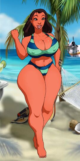1girls 5ifty ass beach big_ass big_breasts big_butt bikini bikini_bottom bikini_top breasts camel_toe cameltoe dark-skinned_female dark_skin disney erect_nipples erect_nipples_under_clothes female hawaiian jay-marvel lilo_and_stitch nani_pelekai nipple_bulge nipples nipples_visible_through_clothing old_art pussy striped_bikini striped_clothing stripes thick thick_ass thick_legs thick_thighs thighs two-piece_swimsuit