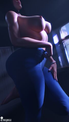 1girls 3d alternate_hairstyle alternate_version_available ass bhigbhee blue_nails breasts brown_hair clothing cosplay curvy ear_piercing earrings feet female female_only hi_res highres hips lara_croft large_breasts lips nail_polish samsung_sam solo tight_clothing tomb_raider voluptuous watch watermark