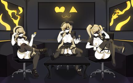 2d 3girls 5_fingers :3 absolute_solver android anus ass biting_lip blowing_kiss bow breasts business_suit cute cyn_(murder_drones) disassembly_drone drone female female_only fur_trim garter_straps genitals hairband hairbow heart_eyes heels hips imminent_sex j_(murder_drones) jacket long_hair looking_at_viewer maid_uniform monitor multiple_females multiple_girls murder_drones nipples one_eye_closed panties partially_clothed pellmenn pussy robot_girl robot_humanoid screen_face short_hair sitting_on_chair skirt smile spread_legs stockings tentacle thick_thighs tongue tongue_out twintails v_(murder_drones) vagina voluptuous_female white_body