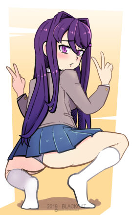 1girls ass blackcatxcl doki_doki_literature_club female female_only female_solo long_hair panties purple_eyes purple_hair school school_skirt school_uniform schoolgirl_uniform skirt socks socks_on socks_only solo solo_female solo_only yuri_(doki_doki_literature_club)