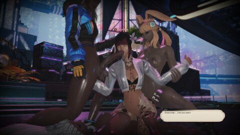1female 3d 3futas alley au_ra clothed_sex dark-skinned_female dark-skinned_futa dark_skin defeated double_penetration ffxiv final_fantasy_xiv foursome free_use futa_on_female futanari gpose_(ffxiv) group group_sex hyur midlander musk oc precum_drip public public_sex viera warrior_of_light_(ff14)