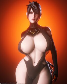 1girls 3d big_breasts black_hair breasts dragon_age female female_only huge_breasts morrigan_(dragon_age) nipples pussy see-through see-through_clothing see-through_dress siliconaya solo solo_female translucent_clothing