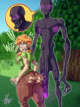 ! 1boy 1girls 1monster 2d 2d_(artwork) absurdly_large_cock alex_(minecraft) ass big_ass black_body blush bubble_ass bubble_butt clothed enderman female ginger glowing_penis hoturtle_(artist) huge_cock imminent_rape imminent_sex large_penis long_penis male minecraft off_model orange_hair penis penis_awe ripped_clothing ripped_pants shitpost surprised taller_male very_long_penis what