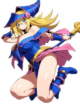 artist_request big_breasts blonde_hair breasts cleavage dark_magician_girl dress duel_monster female green_eyes hips huge_breasts large_breasts long_hair looking_at_viewer tagme thighs yu-gi-oh!