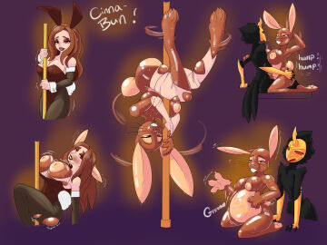 4_fingers 5_fingers animate_inanimate anthro anthro_on_anthro avian bald big_breasts bird black_body blush breast_expansion breast_growth breast_growth_(enlargement) breasts brown_body brown_hair buckteeth claws clothing digital_media_(artwork) duo english_text expansion fake_ears fake_rabbit_ears female fingers genitals glistening glistening_body grandstorm hair hi_res human human_to_anthro human_to_inanimate inflatable lagomorph legwear leotard leporid living_inflatable looking_at_viewer male male/female mammal mask nipples nude open_mouth pantyhose penis pole pregnant pussy rabbit rapid_pregnancy red_clothing red_leotard sex simple_background smile species_transformation stripper_pole tail teeth text torn_clothing transformation vulva