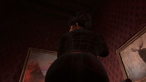 3d 3d_model ass backview big_ass big_breasts breasts fallout fallout_4 female glasses leather nora_(fallout_4) pov screenshot sideboob