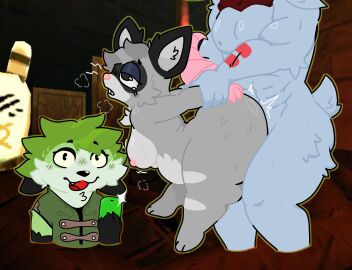 anthro atlyss darkoh enok_(atlyss) fan_character female from_behind_position group hi_res male male/female nude sex size_difference taking_picture trio