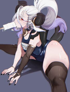 1boy agneia_(sunsal) femboy gay girly horns male one_piece_swimsuit painted_nails popsicle popsicle_in_mouth red_eyes school_swimsuit seductive sunsal swims swimsuit tail thick_thighs thighs trap white_hair