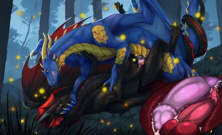 aladar_(character) aladar_eners anal anal_sex ass black_body black_scales blue_body blue_scales bodily_fluids crimson cum cum_in_slit cum_inside dragon duo erection feral feral_on_feral feral_penetrated feral_penetrating feral_penetrating_feral fin forest genital_fluids genitals head_fin hi_res horn male male/male membrane_(anatomy) membranous_wings mythological_creature mythological_scalie mythology night partially_submerged penetration penile penile_penetration penis penis_in_ass plant prostate prostate_stimulation savad.k scales scalie sex slit_(disambiguation) slit_penetration slit_play tree wings