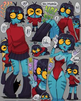 amphibian amphibian_female ass big_ass big_breasts big_butt big_thighs big_titties black_hair blue_skin breasts clothing curvaceous curvaceous_female curvaceous_figure curvy curvy_figure curvy_hips female female_focus female_only glasses original original_character short_hair yellow_eyes zzzilart