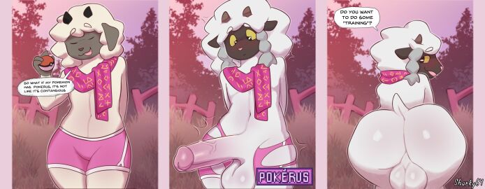 2024 absurd_res anthro artist_name ass balls big_ass big_balls big_butt big_penis blush bovid caprine closed_eyes clothing colored comic dialogue english_text erection exposed femboy fence fur gameplay_mechanics generation_8_pokemon genitals grass hi_res horn huge_cock humanoid_genitalia humanoid_penis hung_bottom hung_femboy hung_trap instant_transformation male mammal mostly_nude mostly_nude_anthro mostly_nude_male navel nintendo open_mouth outside penis plant pokeball pokemon pokemon_(species) pokemorph pokerus presenting presenting_hindquarters scarf seductive shark64bitz sheep slim_anthro slim_male solo species_transformation speech_bubble text torn_clothing transformation tree underwear white_body white_fur white_wool wool_(fur) wooloo