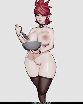 1girls 3d animated ass back big_ass big_breasts black_legwear breasts dat_ass ear_piercing earrings female female_only foster's_home_for_imaginary_friends frankie_foster green_eyes hair heels high_heels holding_object huge_ass huge_breasts ladle legwear lips mature mature_female neckwear nude platform_heels pussy red_hair rushzilla solo solo_female tagme tied_hair turntable_(animation) white_background