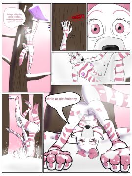 3:4 anthro ass barefoot breasts canid canine climbing comic falling feet female fox freezer fur genitals headache hi_res humanoid mammal natalia_marshmallow nude pawpads pink_sky pink_stripes plant polish_text pussy sky slim snow snow_on_a_feet solo story stripes text toy tree white_body white_fur winter worried