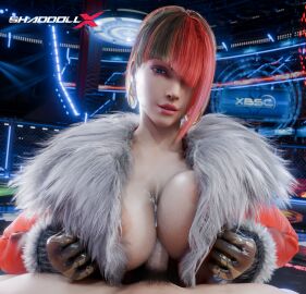 1boy 1girls 3d absurd_res anna_williams areolae areolae_slip areolae_visible_through_clothing bandai_namco big_breasts boobjob breasts cum cum_on_breasts female fur_coat highres looking_at_viewer male paizuri paizuri_under_clothes partially_clothed partially_clothed_female semen semen_on_body shaddoll_x tekken tekken_8