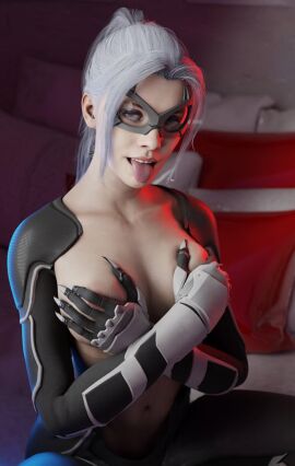 1boy 1girls 2023 3d 3d_(artwork) black_cat_(insomniac) black_cat_(marvel) bodysuit breasts covering_breasts curvy felicia_hardy female francis_brown looking_at_viewer male marvel marvel_comics skin_tight spider-man_(ps4) spider-man_(series) tight_clothing