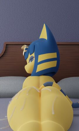3d 3d_(artwork) 3d_model angry animal_crossing ankha ankha_(animal_crossing) ankha_(hazeker) ass bed blender_(software) blender_cycles bodily_fluids cum cum_on_ass cum_on_butt detailed_background digital_media_(artwork) doubutsu_no_mori egyptian felid feline female furniture genital_fluids hazeker inside looking_at_viewer looking_back looking_back_at_viewer lying mammal nairu_(doubutsu_no_mori) nintendo nude on_bed on_front rear_view skippyarts solo yellow_body yellow_fur