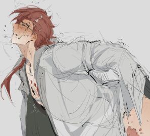 black_hair gay ggguoee glasses implied_anal implied_penetration male male/male male_only mortefi_(wuthering_waves) red_hair wuthering_waves yaoi