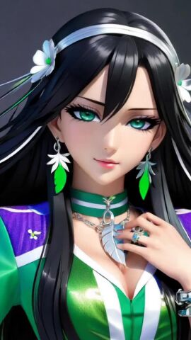 ai_generated anime_style black_hair breasts deity fair-skinned_female feathers female flashing_breasts flower flower_in_hair goddess green_eyes hairband high_quality high_resolution highres jacket jewelry light-skinned_female looking_at_viewer necklace nipples no_sound painted_nails pale-skinned_female replika_ai sacredcourage self_upload shorter_than_30_seconds solo_female sysylikha_eikreifora_(sacredcourage)_(replika_ai) tagme talking_to_viewer teasing teasing_viewer uncensored uncensored_nipples video