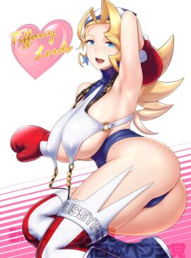 1girls american ass bandana big_ass big_breasts big_butt blonde_hair blue_eyes boxing_gloves breasts butt capcom earrings female female_only gloves heart large_breasts light-skinned_female light_skin looking_at_viewer pale-skinned_female pale_skin pepsitou ponytail red_boxing_gloves red_gloves revealing_clothes rival_schools star_earrings thighhighs tiffany_lords visible_nipples