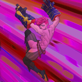 1girls arcane arcane_vi atomiccreep female female_only functionally_nude functionally_nude_female league_of_legends muscular muscular_female pink_hair pussy solo tagme vi