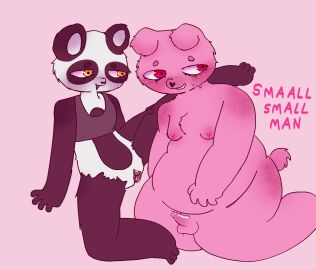 bear bear_ears bear_tail binder black_fur blush chubby chubby_male clitoris cuntboy furry gordi_(unicorn_wars) intersex looking_at_another looking_away male mostly_nude naked naked_male panda pandi_(unicorn_wars) penis pink_eyes pink_fur precum pussy sitting spread_legs sweat sweatdrop unicorn_wars vagina white_fur yellow_eyes