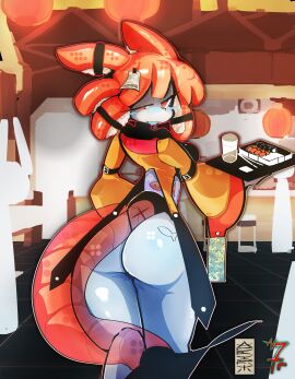 aquarium ass ass_focus big_ass big_tail blue_body famale famale_focus faone fish fish_girl fish_tail horny horny_face horny_female japan_store japanese_clothes naked_ass one_girl orange_eyes orange_hair sushi sushi_girl sushi_hair sushi_tail tail tatoo tatoos