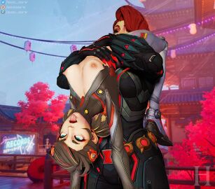 2girls 3d black_widow_(marvel) black_widow_(marvel_rivals) cunnilingus female female_on_female female_only lesbian marvel marvel_comics marvel_rivals peni_parker peni_parker_(marvel_rivals) pussy pussy_licking red_hair sfm_hood twintails yuri