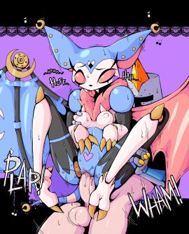 absurd_res animate_inanimate armor athletic athletic_female bat bell blush bodily_fluids breast_grab breasts carrying_another carrying_partner claws clothing doll duo female female_penetrated fool's_hat from_behind from_behind_position gauntlets genitals gloves hand_on_breast handwear hat headgear headgear_only headwear heart_symbol helmet helmet_only hi_res human human_penetrating humanoid_genitalia humanoid_penis jester knight knight_(alien_lich_lord) leg_grab legband light-skinned_male light_skin living_doll living_puppet male male/female male_penetrating male_penetrating_female mammal membrane_(anatomy) membranous_wings neck_tuft nipples penetration penile penile_penetration penis penis_in_pussy ponporio_(artist) prosthetic_wing puppet pussy rough_sex sex simple_background squish standing standing_sex tail teeth thigh_grab thigh_squish thighband tongue tuft vaginal_penetration warrior wings